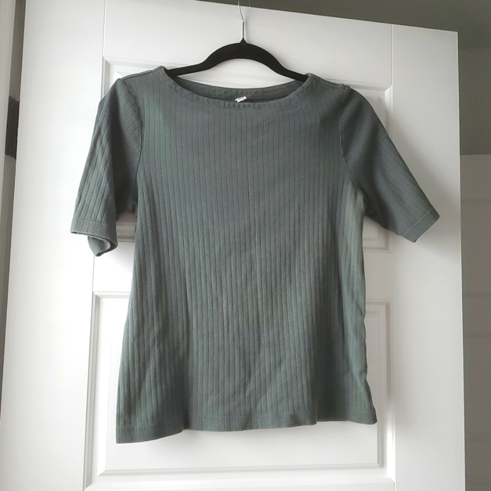 Uniqlo Ribbed Boat Neck Top (M - Olive Green)